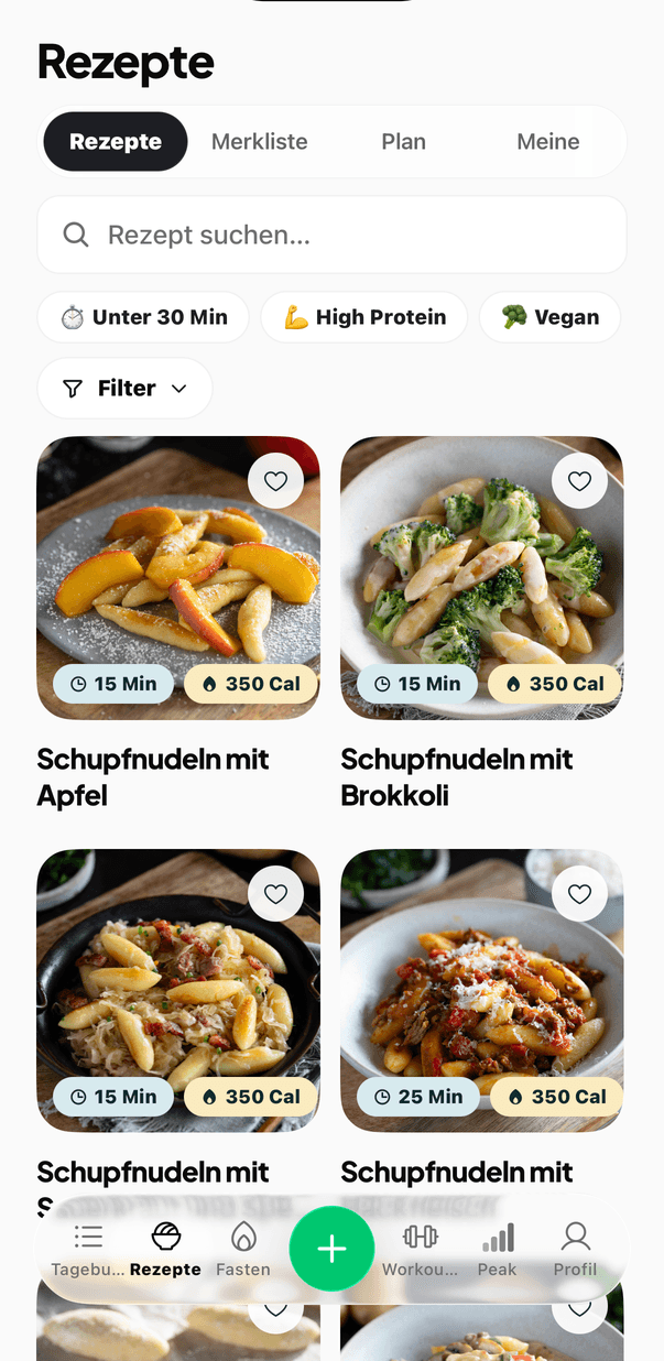 Rezeptübersicht in Nova