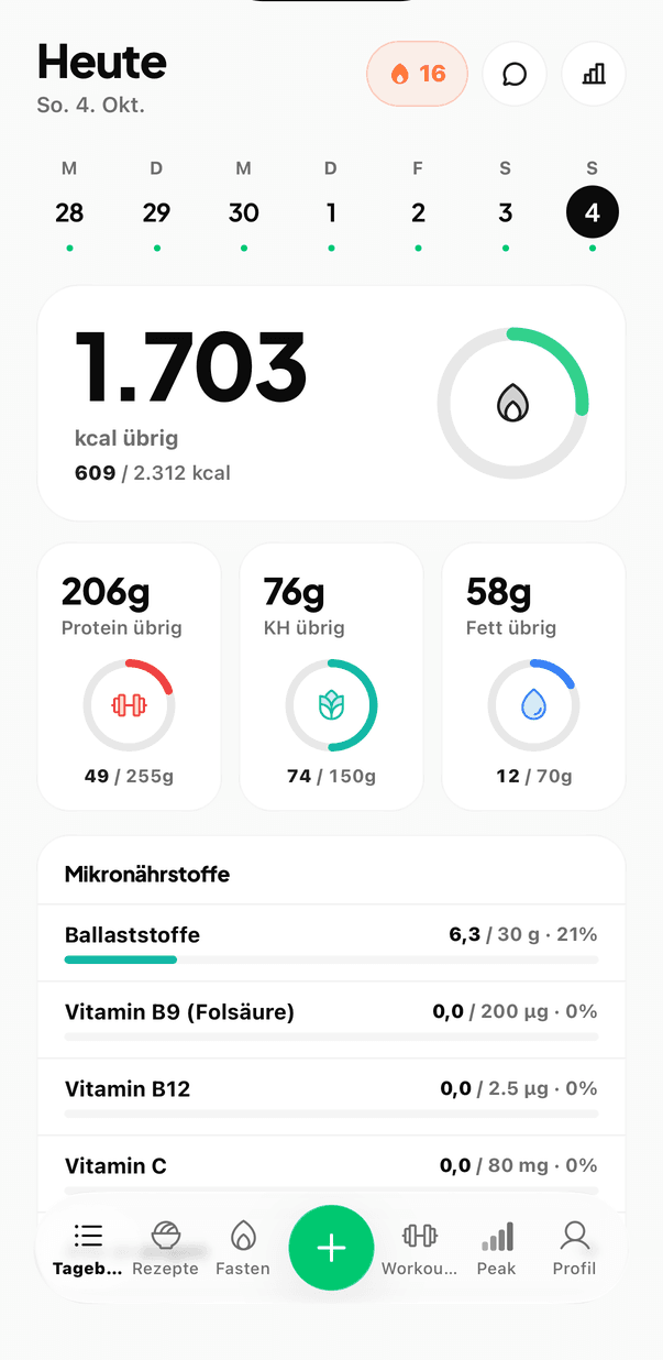 Nova-Tagebuch mit Tagesübersicht, Kalorien und Makros